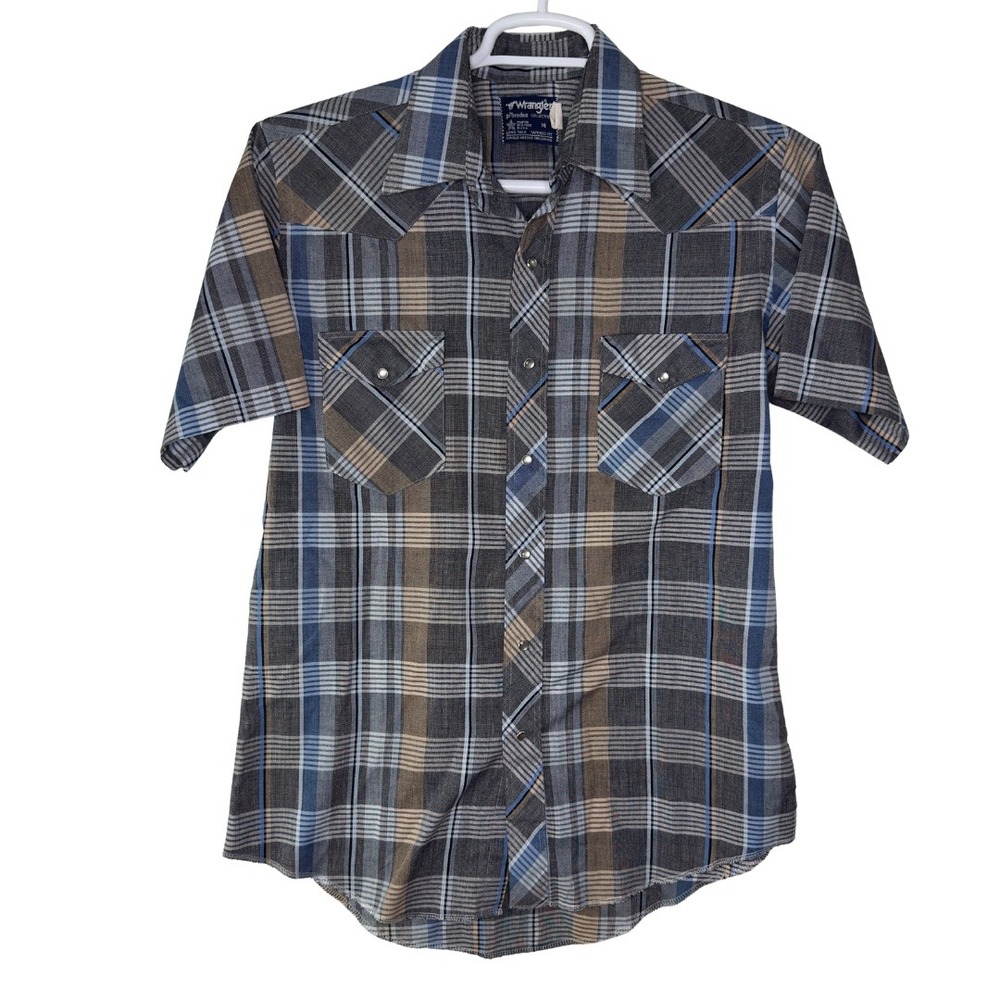 VTG Wrangler Pro Rodeo Shirt Men 16 Plaid Pearl Snap Western Short Sleeve Cowboy